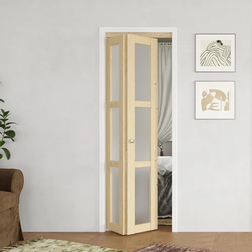 Miniatura 8 de BARNER HOME Puerta plegable, puerta de armario de cristal transparente de 3 lites, para apertura de 48 x 80 pulgadas, puertas plegables con kits