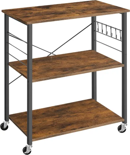 Miniatura 7 de VASAGLE Estante de cocina con ruedas, carrito de servicio de 31.5 pulgadas con 3 estantes, carrito de cocina, estante de microondas, para mini