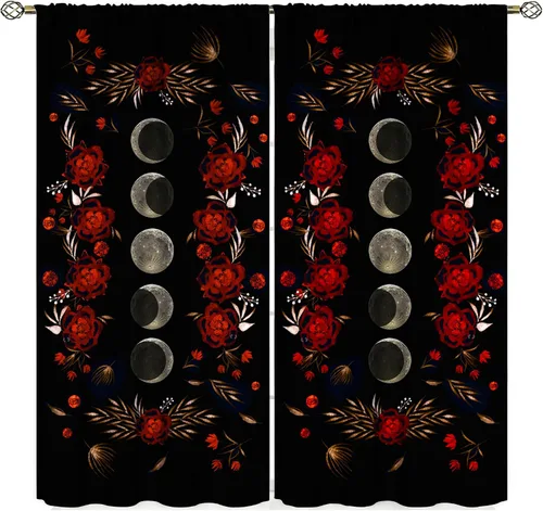 Miniatura 8 de Cortinas florales de luna, flores negras, fase de flores silvestres, luz de luna, jardín, estética, bohemio, primavera, vides, naturaleza, juego