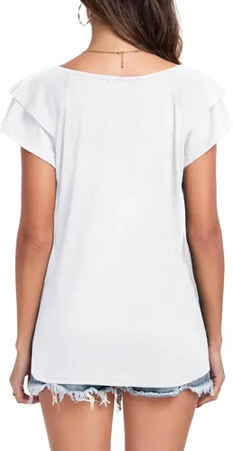 Miniatura 5 de Poetsky Camisas de verano para mujer, estilo casual, cuello en V, manga corta, ajuste holgado