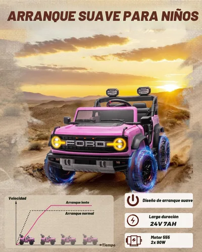 Miniatura 8 de First Ride On 24V juguetes de paseo para niños grandes, vehículos de paseo con licencia Ford Bronco Raptor de 2 plazas con control remoto, camión