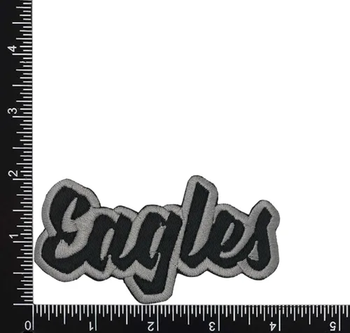 Miniatura 25 de (2 x 4 pulgadas) Eagles, espíritu de equipo, bordado, parche para planchar (sarga blanca/contorno verde)