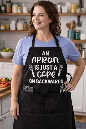 Miniatura 5 de Divertido delantal de cocina – «An Apron Is Just A Cape On Backwards» – Regalo para hombres, mujeres, papá, mamá – Delantal de cocina negro