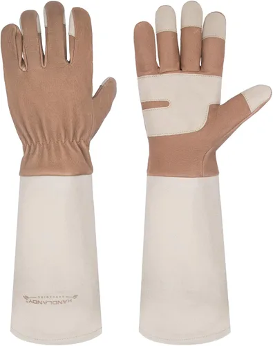 Miniatura 27 de HANDLANDY Guantes de jardinería de cuero, guantes largos a prueba de espinas, guantes de jardín resistentes, longitud al codo, guantes de poda