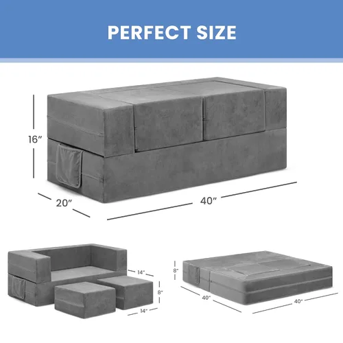 Miniatura 7 de Delta Children Sofá convertible y juego para niños y niños pequeños, sofá modular de espuma y tumbona abatible con 2 otomanas, color gris