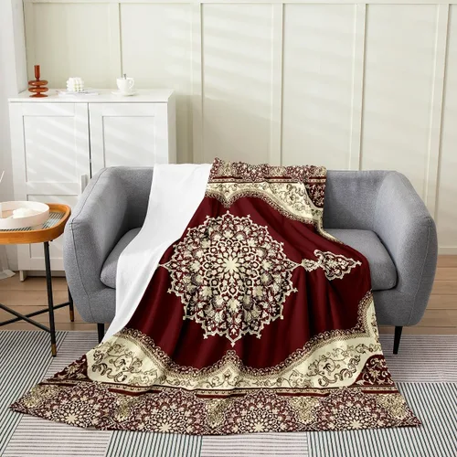 Miniatura 16 de Erosebridal Manta Bohemia de Tiro 40x50 Pulgadas, Retro Azul Amarillo Degradado Rojo Floral Bohemio Tribal de Vellón, Vintage Antiguo Enrejado