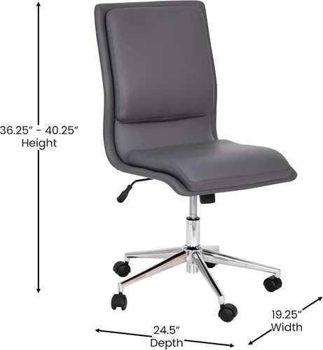 Miniatura 3 de Flash Furniture Madigan Task - Silla de oficina – Lujosa tapicería de cuero negro – Respaldo medio acolchado y asiento – Base cromada ajustable