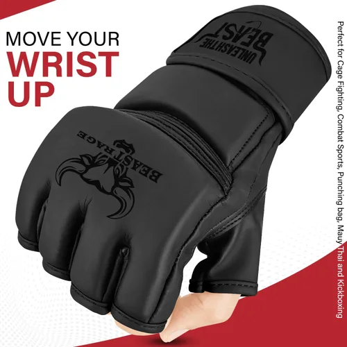 Miniatura 2 de BEAST RAGE Guantes de artes marciales para hombres y mujeres, guantes de artes marciales para combate, palma ventilada, cuero vegano, lucha