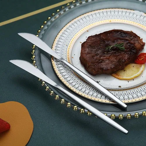 Miniatura 3 de HOMQUEN Cuchillos de cena, 6 piezas, cuchillo de cena de plata mate de acero inoxidable, cuchillo de mantequilla resistente, cuchillos