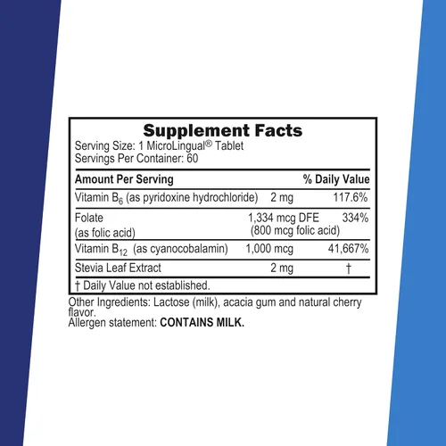 Miniatura 2 de Superior Source Tableta multivitamínica de ácido fólico B12/B6, 1000 mcg/2 mg/800 mcg, 60
