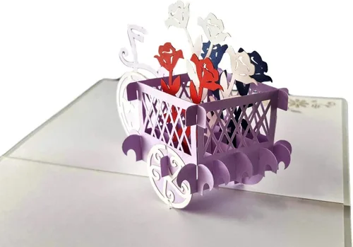 Miniatura 5 de iGifts And Cards Soporte patriótico para plantas de bicicleta, tarjeta de felicitación desplegable 3D, rojo, blanco, azul, flores, Wow, media