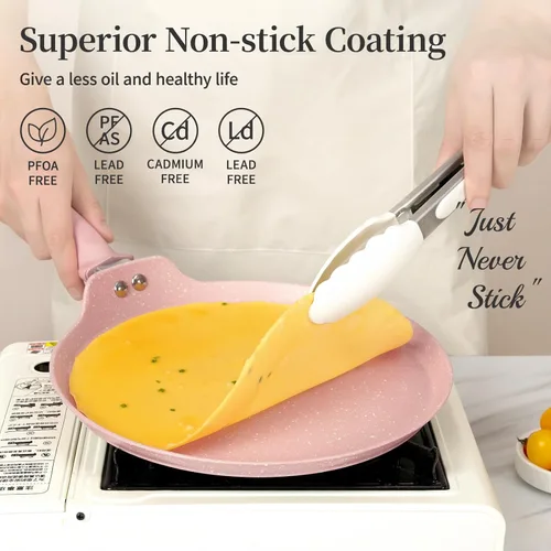 Miniatura 2 de Innerwell Sartén antiadherente para crepas de 11 pulgadas, sartén plana con revestimiento de granito, sartén para tortilla Dosa Tawa, sartén