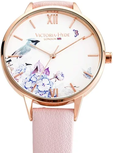 Miniatura 5 de VICTORIA HYDE Relojes de cuarzo para mujer esfera floral con correa de malla de acero inoxidable correa de cuero auténtico impermeable reloj