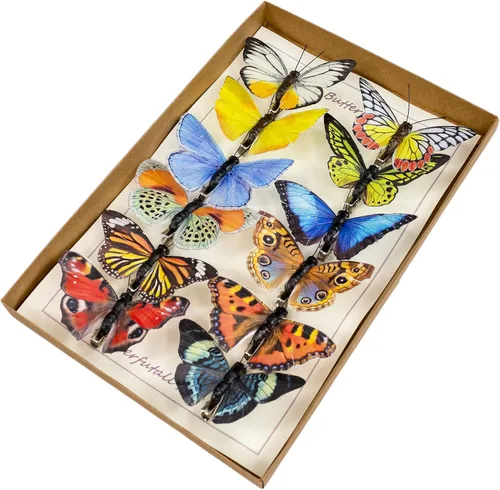 Miniatura 15 de Juego de Adornos Artificiales de Plumas en 3D Mariposa para Fiesta, Juego de 12 Adornos de Color para Árbol de Navidad(C)