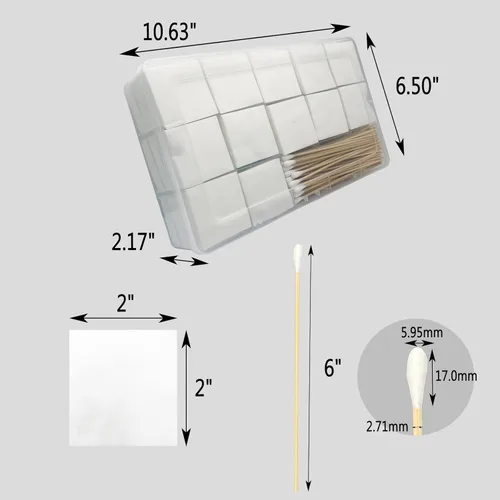 Miniatura 4 de Parches cuadrados de limpieza de pistolas de 2 x 2 pulgadas y hisopos de limpieza de bambú de 6 pulgadas de largo para kit de mantenimiento