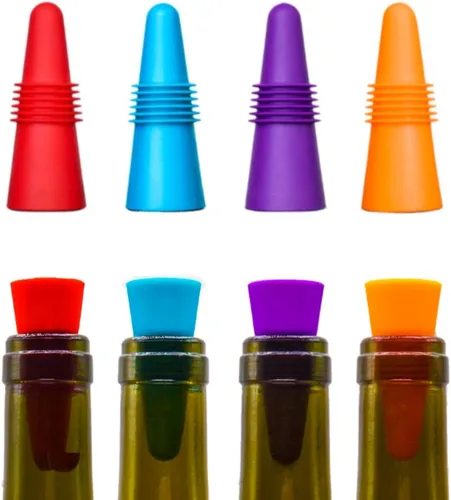 Miniatura 4 de 8 tapones de vino, sellador de botellas de silicona reutilizable de repuesto con agarre superior para corcho para mantener el vino fresco, rojo