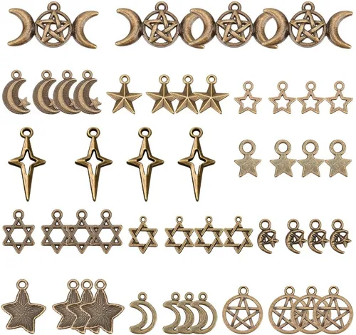 Miniatura 8 de SUNNYCLUE 64 dijes estilo tarot, sol, luna, estrella, aleación a granel, media luna tibetana, triple luna, diosa para hacer joyas, accesorios mixtos