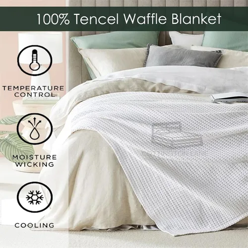 Miniatura 5 de Cottington Lane Manta 100% Tencel de tejido de gofre tamaño Queen de 90 x 90 pulgadas, ligera, suave y transpirable, manta perfecta para todas