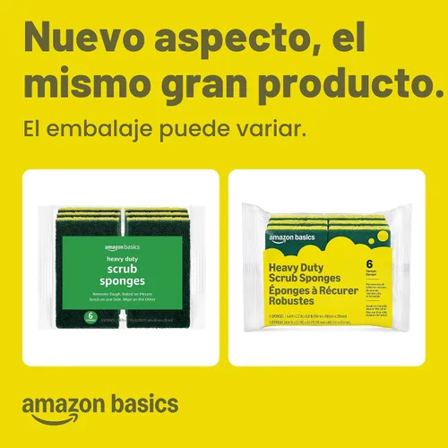 Miniatura 2 de Amazon Basics Esponjas de doble cara resistentes, reutilizables, 4.4 x 2.7 x 0.8 pulgadas, amarillo/verde, paquete de 6