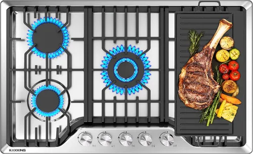 Miniatura 7 de Cocina de gas de 36 pulgadas con plancha, estufa de gas con 5, parrilla/plancha de hierro fundido reversible, convertible NG/GLP, con protección por