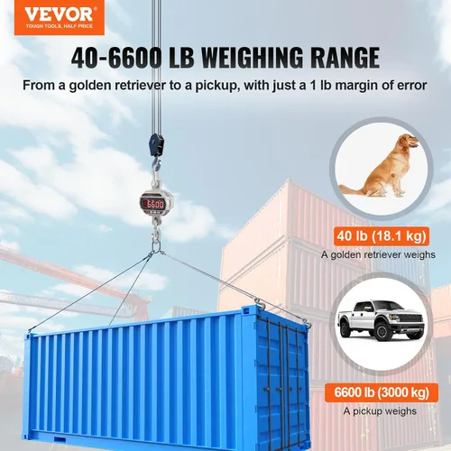 Miniatura 2 de VEVOR Báscula digital para grúa, 6600 lbs/3000 kg, báscula industrial resistente para colgar con control remoto, carcasa de aluminio fundido