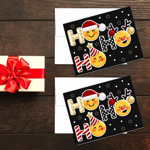 Miniatura 5 de Ho Ho - Tarjetas de felicitación navideñas y sobres, divertidos y lindos emoji, plegables, color negro, para Navidad y Año Nuevo, 4.25 x 5.5