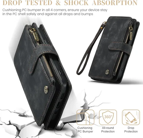 Miniatura 5 de CaseMe - Funda tipo cartera para iPhone 15 Pro Max, multifunción, hecha a mano, de piel sintética, con cremallera, a prueba de golpes, con cierre