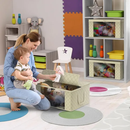 Miniatura 6 de Sorbus Bolsas de Almacenamiento de Ropa Medianas – Contenedores de Almacenamiento de Mantas Plegables para Organizar Dormitorio, Armario, Ropa, Beige
