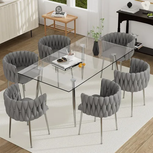 Miniatura 62 de Juego de mesa de comedor de cristal plateado para 2, juego de mesa cuadrada de lujo moderno de 36 pulgadas, juego de mesa de cocina minimalista de 3