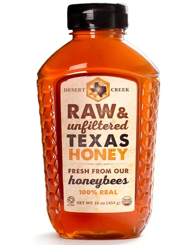 Desert Creek Honey - Miel 100% sin filtrar, pura y cruda de Texas - Sustituto natural del azúcar - Una libra de miel americana sin procesar y sin