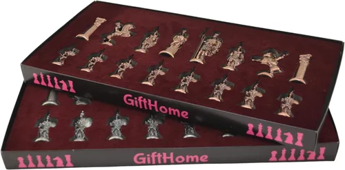 Miniatura 7 de Juego de ajedrez de metal para adultos, figuras históricas antiguas de cobre Roma, piezas hechas a mano y tablero de ajedrez de madera maciza