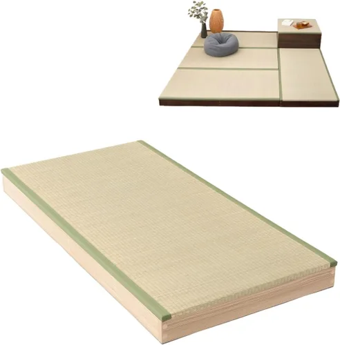 Miniatura 8 de EMOOR Cofre de almacenamiento de tatami de 23.6 pulgadas, caja de almacenamiento de 24 x 24 x 3.5 pulgadas (roble), banco de zapatos zen
