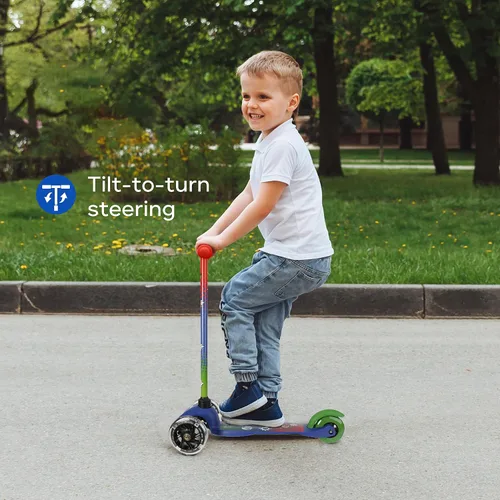 Miniatura 9 de Self Balancing Kick Scooter with Light Up Wheels, Extra Wide Deck, 3 Wheel Platform, Foot Activated Brake, 75 lbs Limit, Kids & Toddlers Girls or
