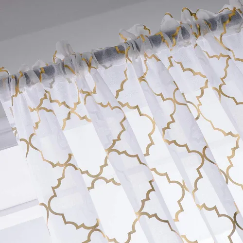 Miniatura 4 de YJ YANJUN Cortinas traslúcidas de 63 pulgadas de largo, cortinas de gasa metálicas doradas y blancas para dormitorio, diseño moderno marroquí