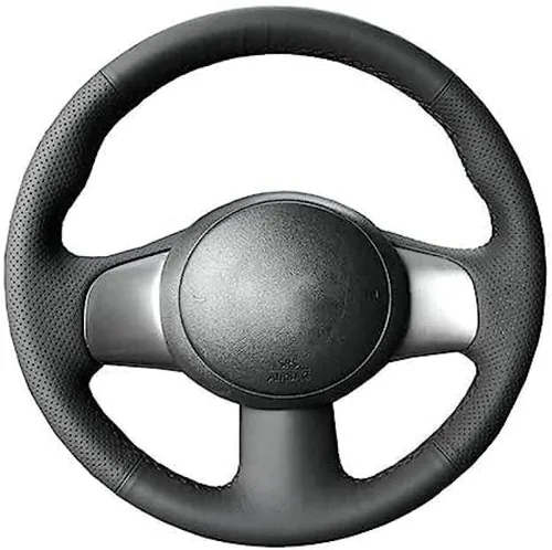 Cubierta de cuero negro del volante del coche para Nissan March Sunny Versa 2013 Almera mano-cosido cubierta del volante del coche Blanco (White