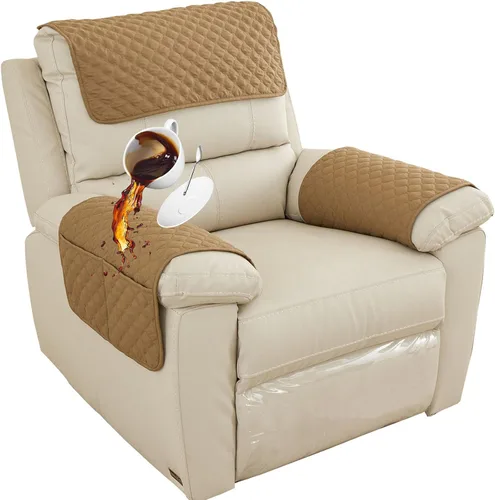 Miniatura 44 de Funda para Reposabrazos de Sofá, Funda para Reposacabezas de Silla Reclinable, Funda de Sillón con Bolsillos, Protector de Muebles Acolchado Beige