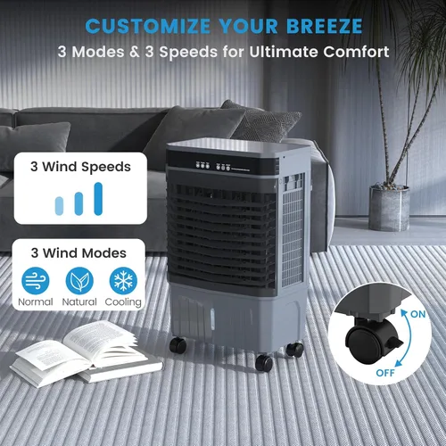 Miniatura 3 de Zynkez Enfriador portátil de pantano de 1800CFM para interiores y exteriores, enfriador de aire evaporativo 3 en 1 con tanque de agua de 5.3