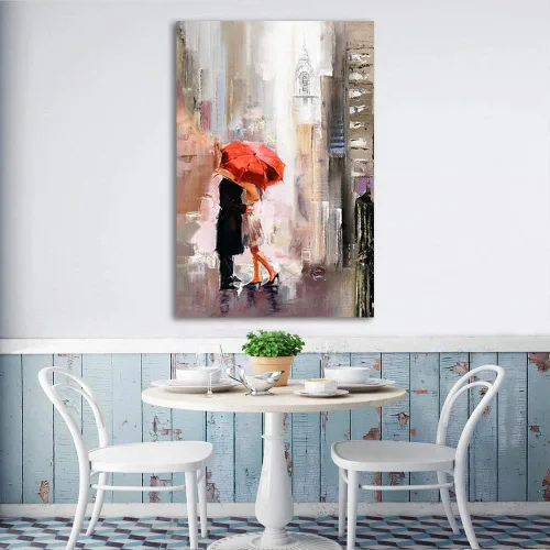 Miniatura 4 de RUISHI Lienzo decorativo para pared, impresiones giclée modernas, paisaje urbano de Nueva York, pintura romántica, amantes bajo el paraguas rojo