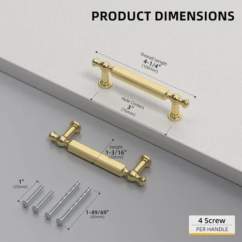 Miniatura 2 de Goldenwarm Paquete de 5 tiradores de gabinete dorados de 3 pulgadas, manijas de cajón de cocina, accesorios de tocador de aleación de zinc