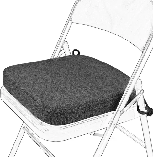 Miniatura 10 de SINOSSO Cojín de espuma viscoelástica para silla plegable, 1 unidad, almohadilla cuadrada gruesa de 2 pulgadas para silla de cocina con lazos, cojín