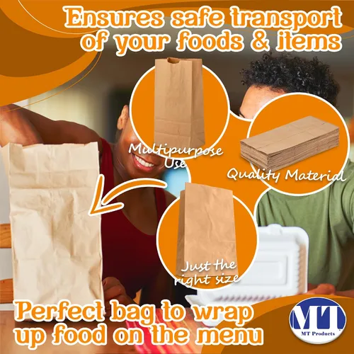 Miniatura 3 de MT Products Bolsas de papel kraft de 8 libras. Bolsas de almuerzo de papel desechables perfectas para ir de compras - Paquete de 100