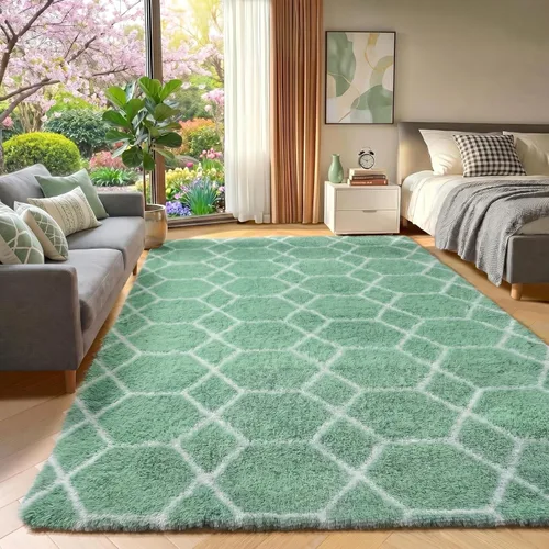 Miniatura 49 de ONASAR Alfombras de área para sala de estar y dormitorio, alfombra esponjosa lavable de 5x8 pies gris y blanca, alfombra de piso suave, afelpada