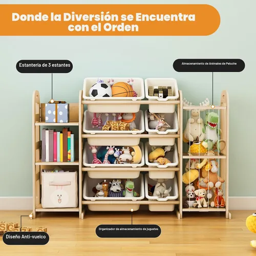 Miniatura 6 de Organizador de almacenamiento de juguetes de madera, organizadores de juguetes y almacenamiento con almacenamiento de animales de peluche, estante