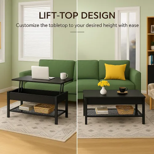 Miniatura 5 de Homieasy - Mesa de café, mesa de centro con tablero elevado y estante de almacenamiento con compartimento oculto, mesa moderna con tablero elevado