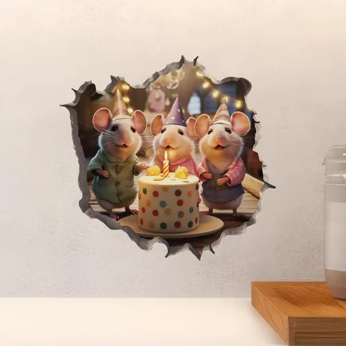 Miniatura 4 de Adhesivo de pared 3D con agujero de ratón de cumpleaños con agujero de ratón