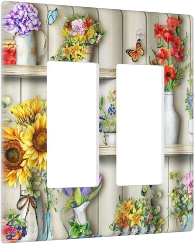 Miniatura 67 de Placa de pared decorativa con hojas de palmera tropicales de oro blanco, hoja de plátano, doble interruptor de luz de palanca decorativa, placa