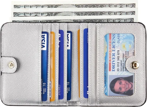 Miniatura 3 de Gostwo - Cartera compacta de piel genuina de lujo para mujer con bloqueo de RFID y ventana de identificación