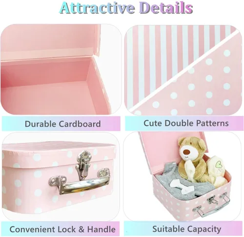 Miniatura 3 de Juego de 3 maletas de cartón decorativas, compatibles con organizador de almacenamiento Barbie, ropa de muñeca, juguetes, fotos, accesorios, Puntos
