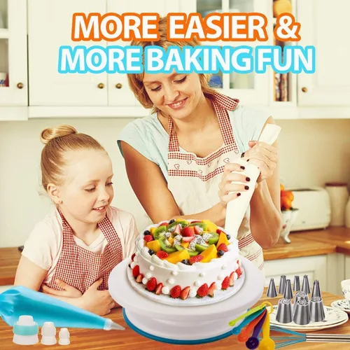 Miniatura 6 de Kit de 207 piezas de suministros de decoración de pasteles para principiantes, tocadiscos de tartas, más de 100 bolsas de tuberías, puntas