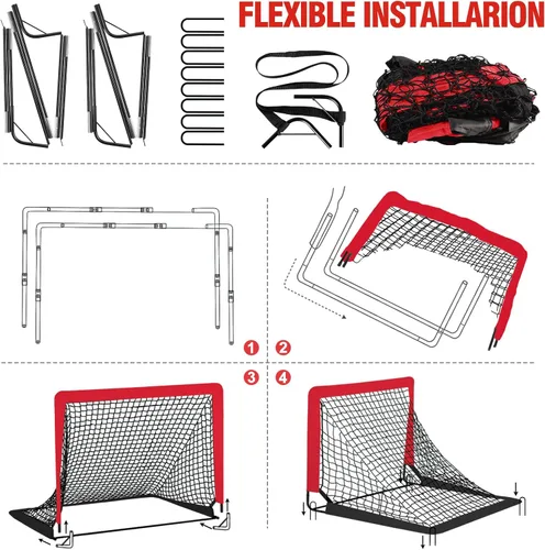 Miniatura 6 de BORNEW Paquete de 2 porterías de fútbol – Porterías de fútbol para patio trasero e interior para niños, 6 x 4 / 4 x 3 pies, juego de redes de fútbol